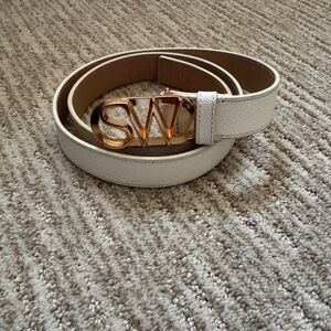 Stuart Weitzman Cream Belt with Gold Buckle